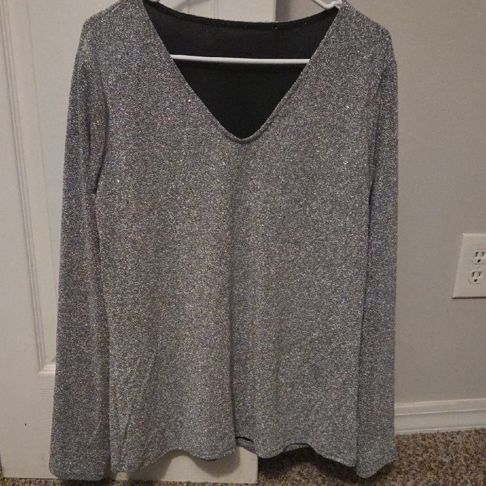 Sparkling Silver V-Neck Women's Top